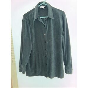Vintage Talbots Jacket Shirt Green M Velour Velvet Button Up